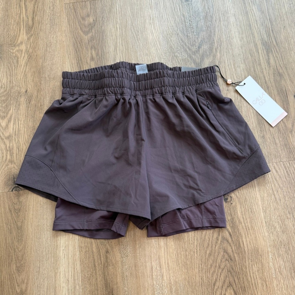 NWT CALIA Dark Brown 2-in-1 Infinity Athletic‎ Running Shorts Size XS
